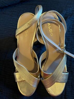 ALDO Women's Gold Cross-Strap Ankle Sandals